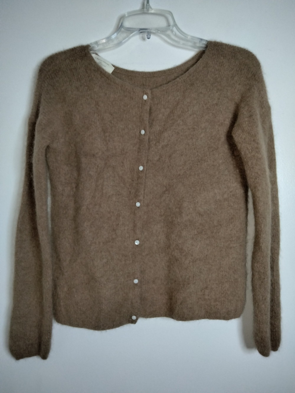 Sezane (Size S) Soft Fuzzy Camel Brown LS Gaspard Cardigan with Pearl Buttons